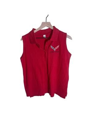 VNTG CORVETTE sleeveless collared embroidered polo L